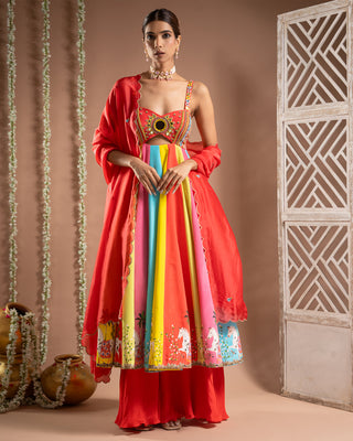 Red horse print anarkali suit set