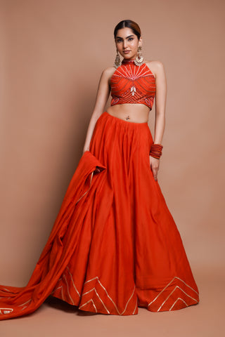 Orange chanderi lehenga set
