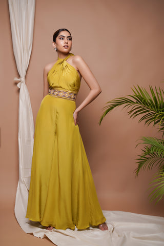 Green Crepe Halter Neck Jumpsuit