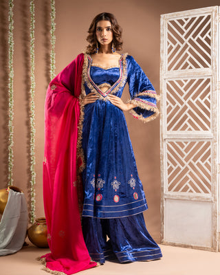 Royal Blue Velvet Anarkali Suit Set
