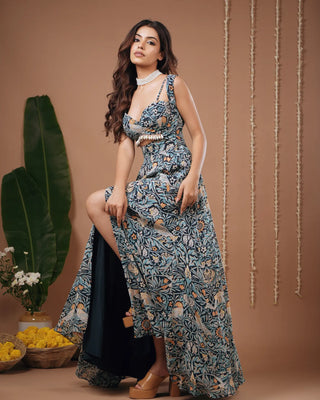 Navy Blue Digital Print Indo Dress