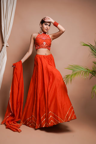 Orange chanderi lehenga set