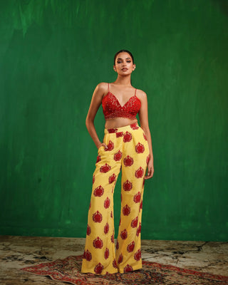Promegranate printed pant suit set