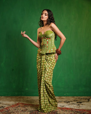 Avocado printed corset drape set