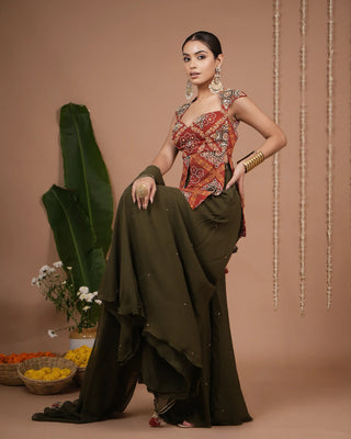 Red Bandhani Printed Kurti Palazzo Set