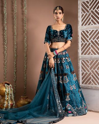 Teal Heavy Velvet Lehenga Set