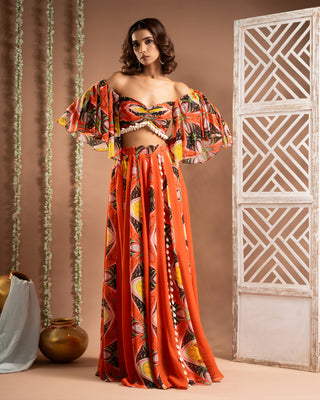 Orange kaudi abstract print indo set