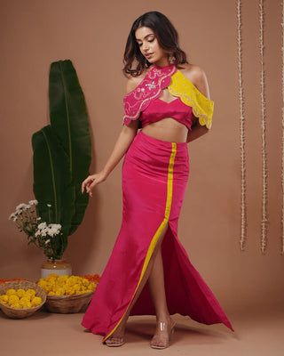 Rani-Yellow Halter Neck Skirt Set