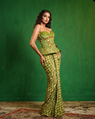 Avocado printed corset drape set