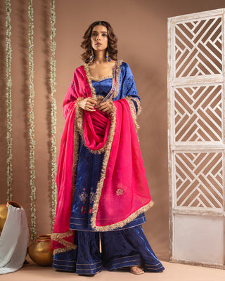 Royal Blue Velvet Anarkali Suit Set