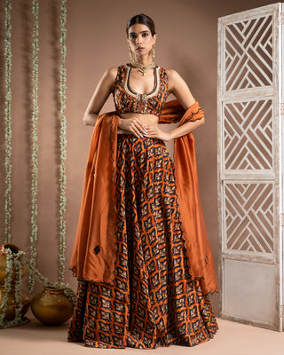 Black rust printed lehenga set