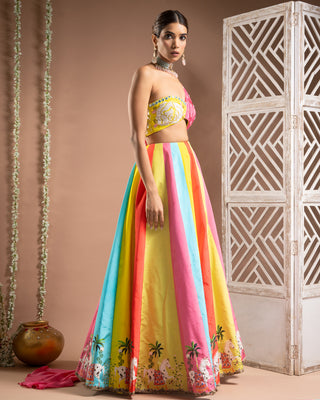 Horse print one shoulder lehenga set