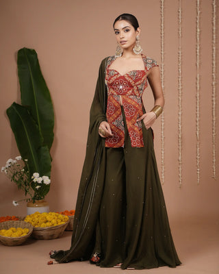 Red Bandhani Printed Kurti Palazzo Set