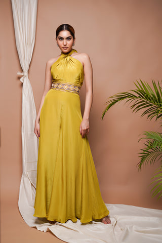 Green Crepe Halter Neck Jumpsuit