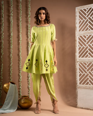 Green short anarkali-tulip salwar set