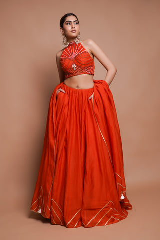 Orange chanderi lehenga set