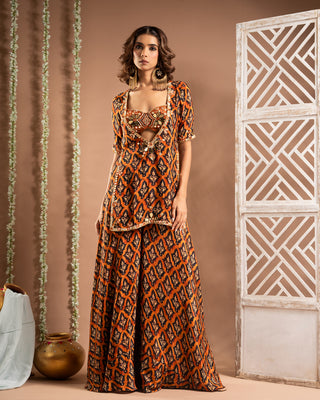 Black rust printed indo kurta set