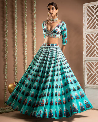 Blue ombre digital print indo lehenga