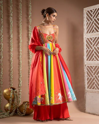 Red horse print anarkali suit set