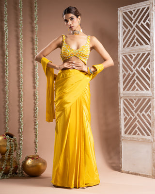 CANARY YELLOW PRE-DRAPE SAREE SET