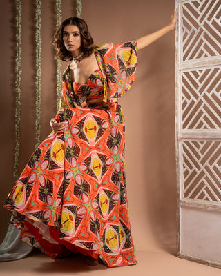 Abstract print cape lehenga set