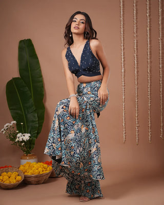 Navy Blue Digital Print Indo Sharara Set