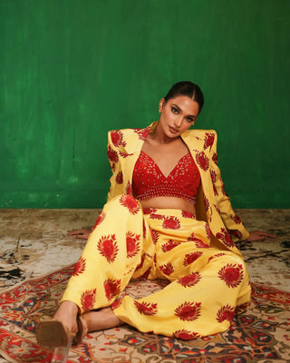 Promegranate printed pant suit set