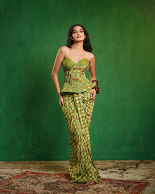 Avocado printed corset drape set