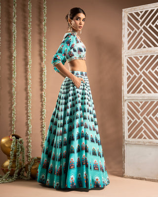 Blue ombre digital print indo lehenga