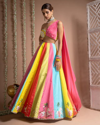 Horse print one shoulder lehenga set