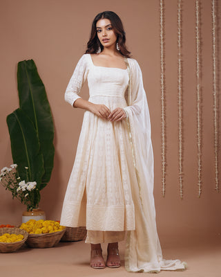 Ivory Chikankari Anarkali Suit Set