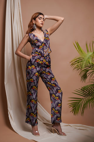 Violet Printed Vest Coat And Palazzo Set
