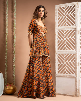 Black rust printed indo kurta set