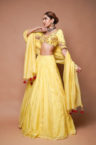 Yellow Chanderi Lehenga Set