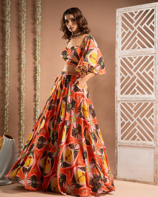 Abstract print cape lehenga set