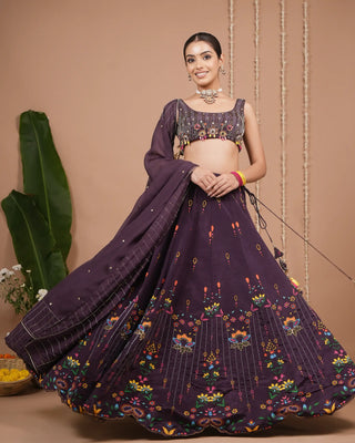 Dark Purple Printed Heavy Lehenga Set