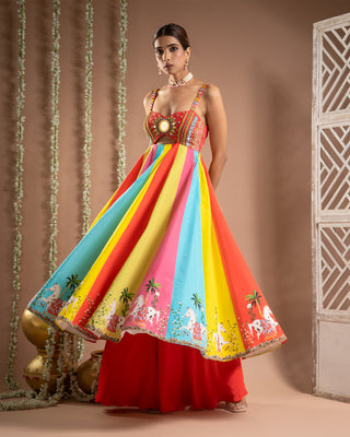 Red horse print anarkali suit set