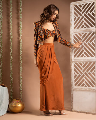 Black rust printed drape and coat set