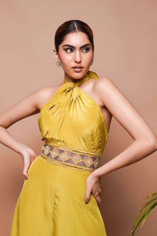 Green Crepe Halter Neck Jumpsuit