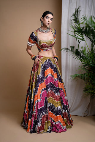 Multi Colour Digital Print Heavy Lehenga Set