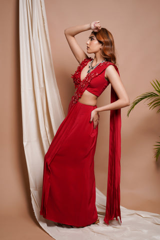 Red Pre-Stitched Draped Saree
