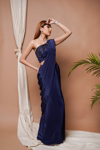 Navy Pre-stitched Draped Saree