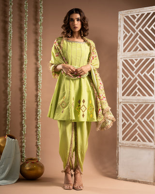 Green short anarkali-tulip salwar set