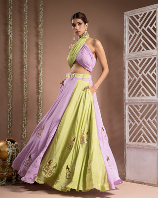 Green lilac indo lehenga with belt