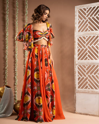 Orange kaudi abstract print indo set