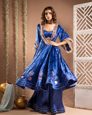 Royal Blue Velvet Anarkali Suit Set