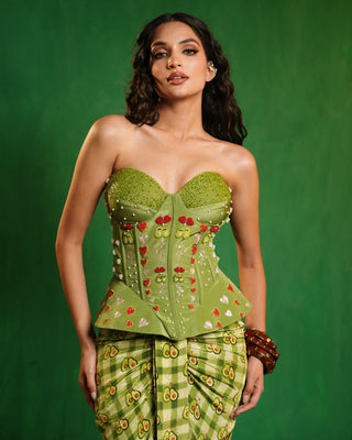 Avocado printed corset drape set