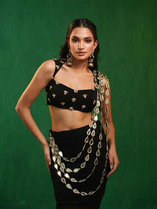 Black heavy mirror draped indo sare set
