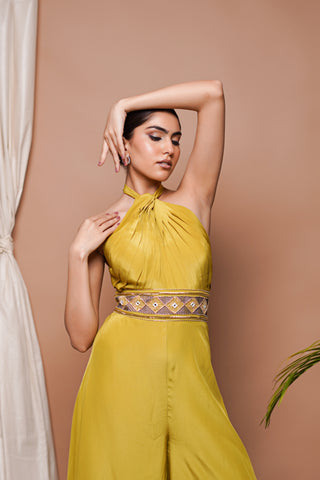 Green Crepe Halter Neck Jumpsuit