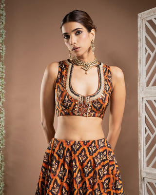 Black rust printed lehenga set